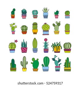 Set of doodle cactus and succulents