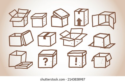 Set of doodle cardboard boxes in vintage style. Vector doodle sketch illustration