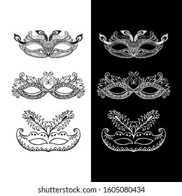 Set of doodle carnival masks