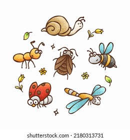 Set of doodle cartoon insect 