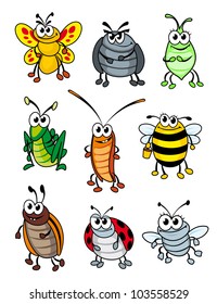 Set of doodle cartoon insects. Vector illustration