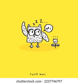 Conjunto de búhos de dibujos animados de doodle con diversas emociones, colección de dibujos a mano de varias lechuzas, animal lindo