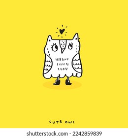 Set of doodle cartoon owls with various emotions,Various Cute Owl Doodle Collection,hand drawn,Cute animal