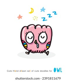 Set of doodle cartoon owls with various emotions,Various Cute Owl Doodle Collection,hand drawn,Cute animal