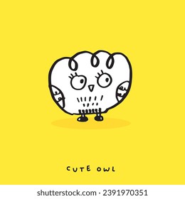 Conjunto de búhos de dibujos animados de doodle con diversas emociones, colección de dibujos a mano de varias lechuzas, animal lindo