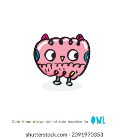 Set of doodle cartoon owls with various emotions,Various Cute Owl Doodle Collection,hand drawn,Cute animal