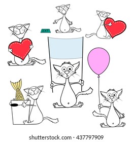 Set of doodle cats. Isolated on white background. Stock Vector cartoon illustration.