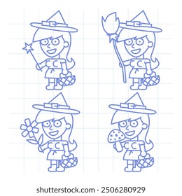 Set doodle character witch holding various objects part one. Vector Illustration