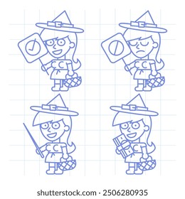 Set doodle character witch holding various objects part two. Vector Illustration