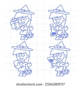 Set doodle character witch holding various objects part three. Vector Illustration