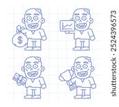Set doodle character zombie holding various objects part three. Vector Illustration