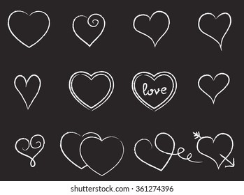 Set of doodle charcoal heart icons. Great design for Valentine's Day