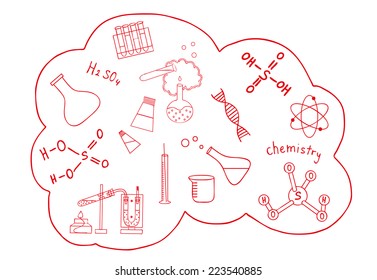 Set of doodle chemistry elements. Vector science icons. 