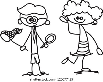 Set of doodle children