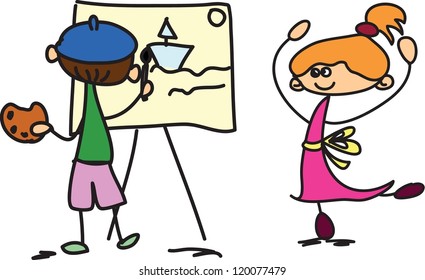 Set of doodle children
