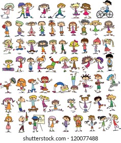 Set of doodle children