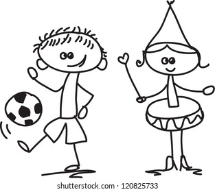 Set of doodle children