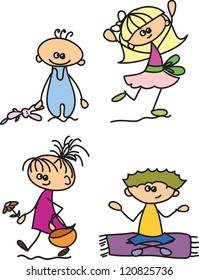 Set of doodle children