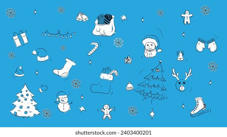 Set of doodle Christmas element simple hand drawn design style minimal vector illustration