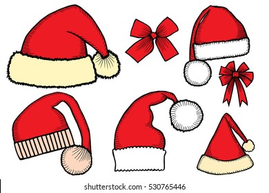 Set doodle Christmas hats boots, socks for your creativity. Vector illustration