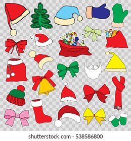 Set doodle Christmas hats scarf for your creativity. Vector illustration