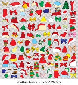 Set doodle Christmas hats scarf for your creativity. Vector illustration