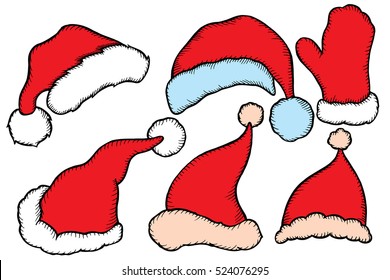 Set doodle Christmas hats for your creativity. Vector illustration