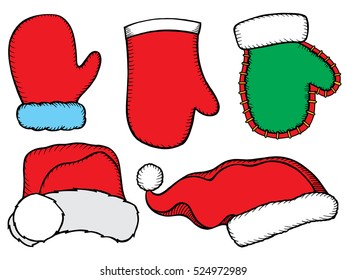 Set doodle Christmas hats for your creativity. Vector illustration