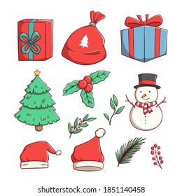 set of doodle christmas illustration on white background