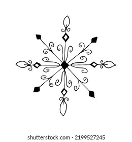 Set de copos de nieve de Navidad de doodle aislado en blanco. Ilustración vectorial.