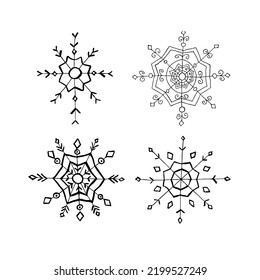Set of doodle Christmas snowflake isolated on white. Vector illustration.