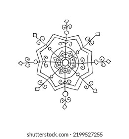 Set of doodle Christmas snowflake isolated on white. Vector illustration.