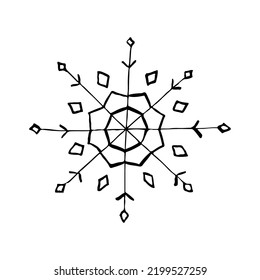 Set of doodle Christmas snowflake isolated on white. Vector illustration.