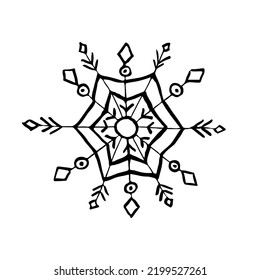 Set de copos de nieve de Navidad de doodle aislado en blanco. Ilustración vectorial.