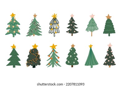 Set of doodle christmas tree.Pine tree