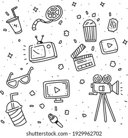 Set of doodle cinema . Cinema doodle style