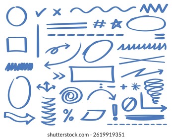 Conjunto de círculos de doodle, cuadrados, óvalos, líneas, flechas, símbolos y marcos matemáticos