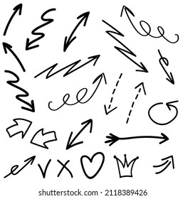 set doodle clip art arrows pointer heart