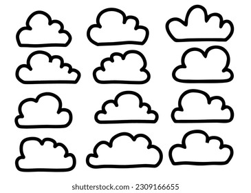  set of doodle cloud with stylish doodle.