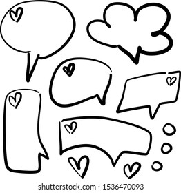Set of Doodle clouds for inscriptions. With hearts inside