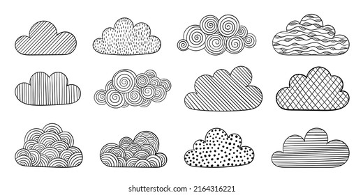 Set of doodle clouds. Isolated sketch. design background greeting cards and invitations to the wedding, birthday, mother day and other seasonal holidays