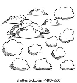 Set of doodle clouds on white background