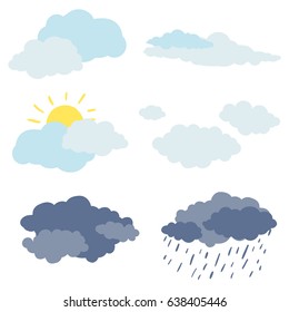 Set of doodle clouds weather sketches
