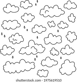 Set of doodle clowds. Vector cloudy shapes. Minimalistic free hand illustration.