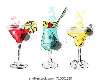 Set of doodle cocktails.