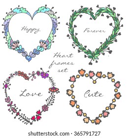 Set of doodle colorful hearts frames. Vector illustration. Love, romantic, Valentines Day