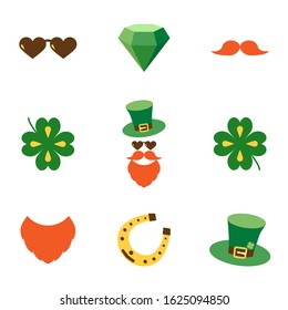 Set of doodle colorful items for Saint patrick's day celebration isolated on a white background.