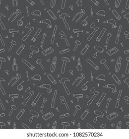 Set of Doodle construction tools. Seamless pattern.