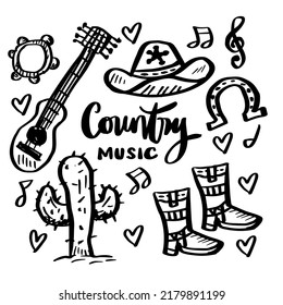 Set of doodle country music 