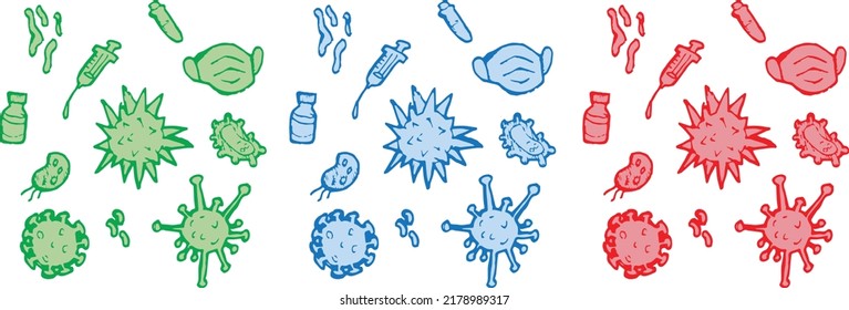 Set of Doodle Covid-19 Hand drawn Sketch line vector. drawing book. elements such as covid-19.
